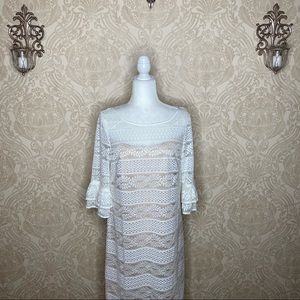 Eliza J illusion lace ruffle tier sleeve midi